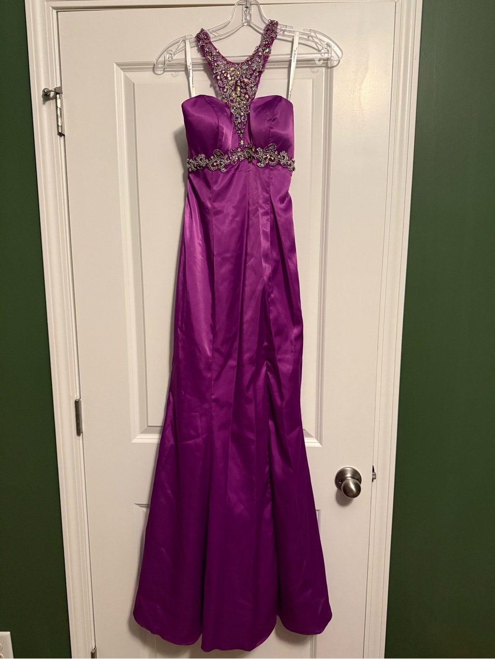Beaded Halter Satin Prom Gown in Purple
